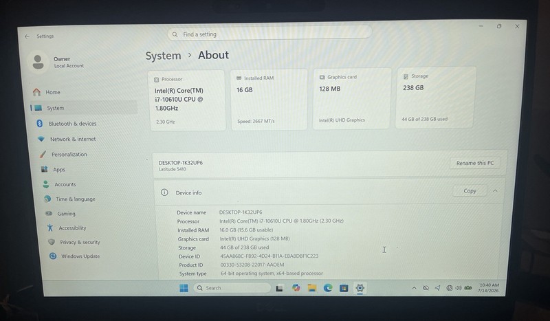 Dell Latitude 5410 i7-10610U@1.80GHz, 16GB RAM, 256GB M2, Win 11 Pro *READ* gallery