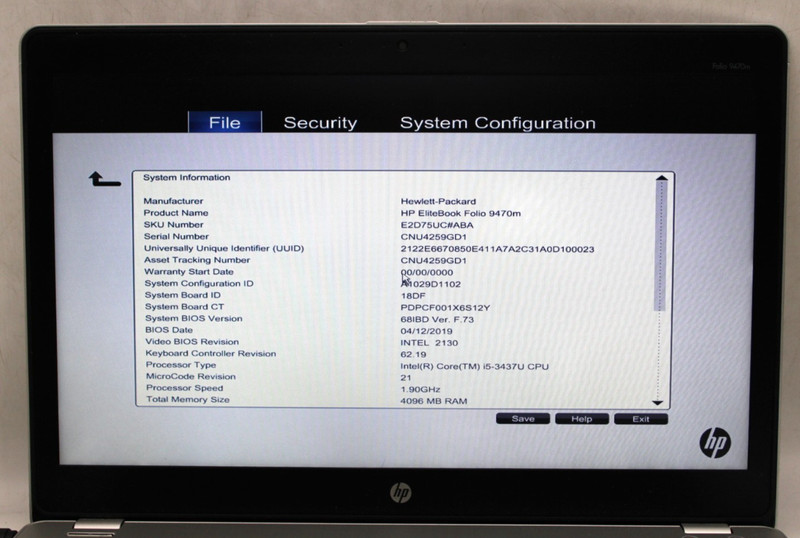 HP EliteBook Folio 9470m-i5-3437U@1.9GHz-4GB RAM-NO STORAGE/OS *USED* gallery