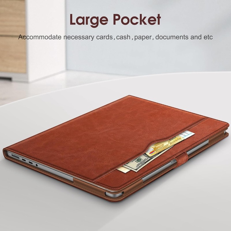 Sleeve for MacBook Pro 14 Inch, PU Leather Folio Cover, Brown gallery