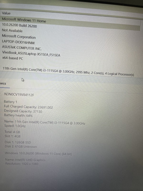 ASUS VivoBook F515EA 15.6" Laptop i3-1115G4 3GHz 4GB RAM 128GB SSD Win 11 Pro gallery