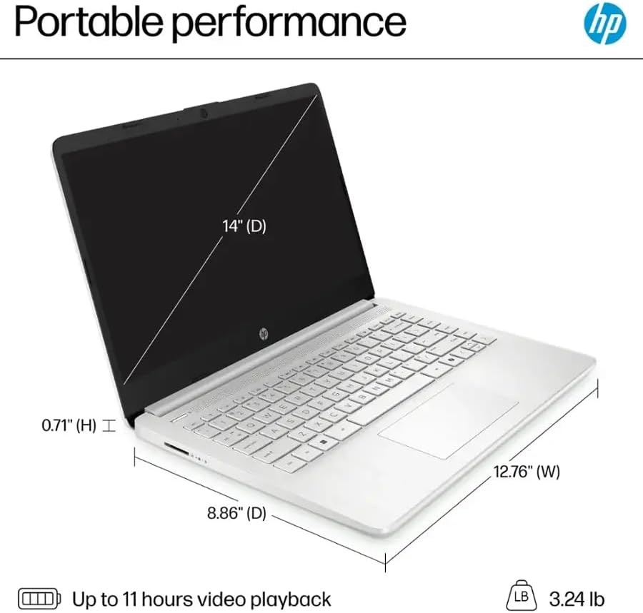 HP 14" Student Laptop computer Intel N150 Win11Pro Up To 16GB RAM 128GB Silver gallery