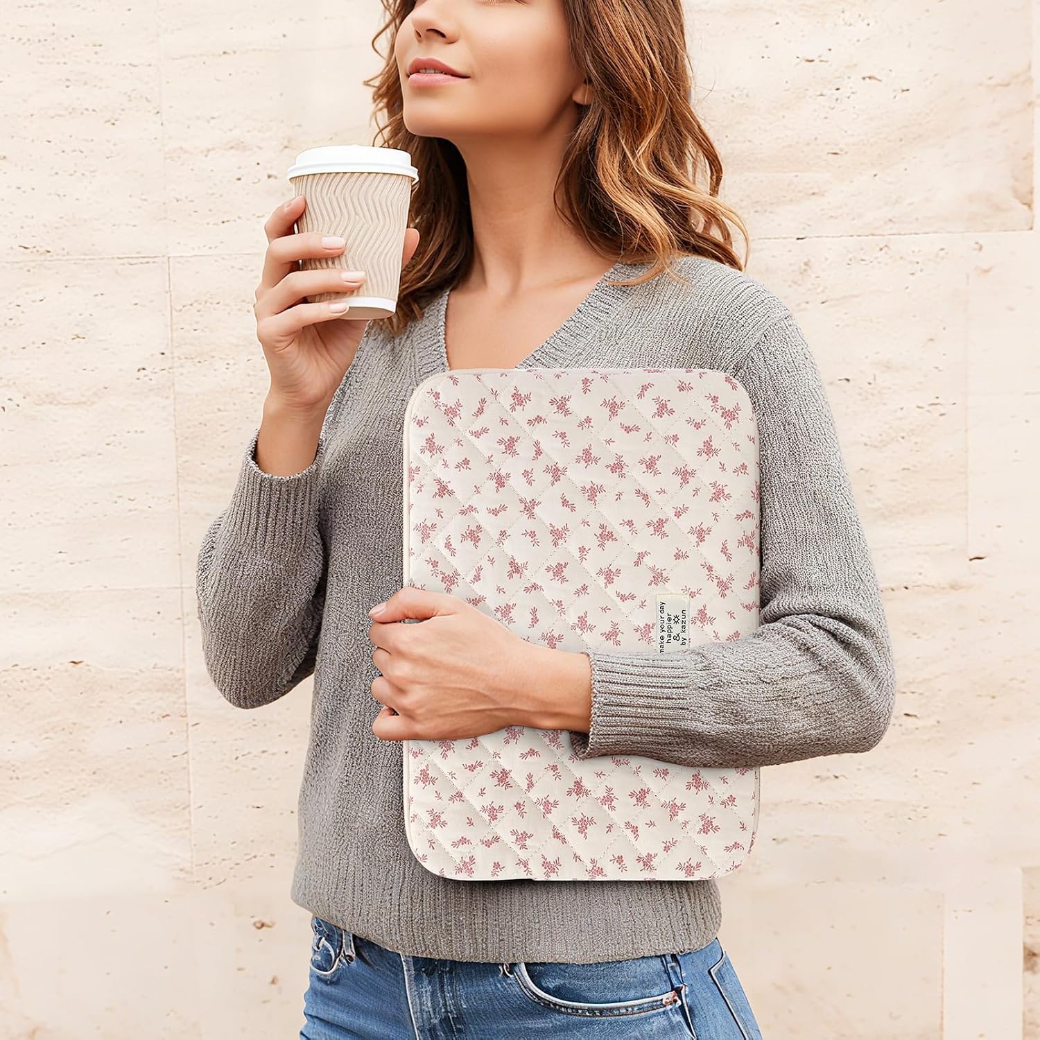 Puffy Laptop Sleeve 13 Inch Cute Quilted Laptop Protective Case Padded Floral gallery