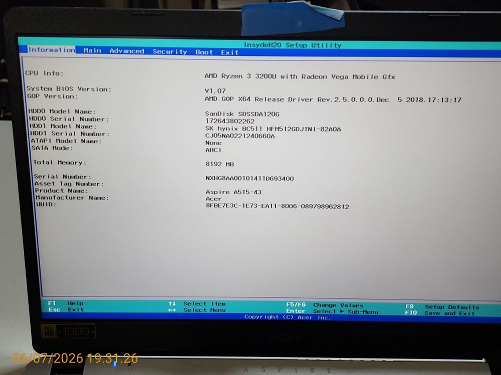 Acer Aspire 5 A515-43-R19L Ryzen 3 3200U - 4GB RAM - 500G NVMe/128G SSD - READ!