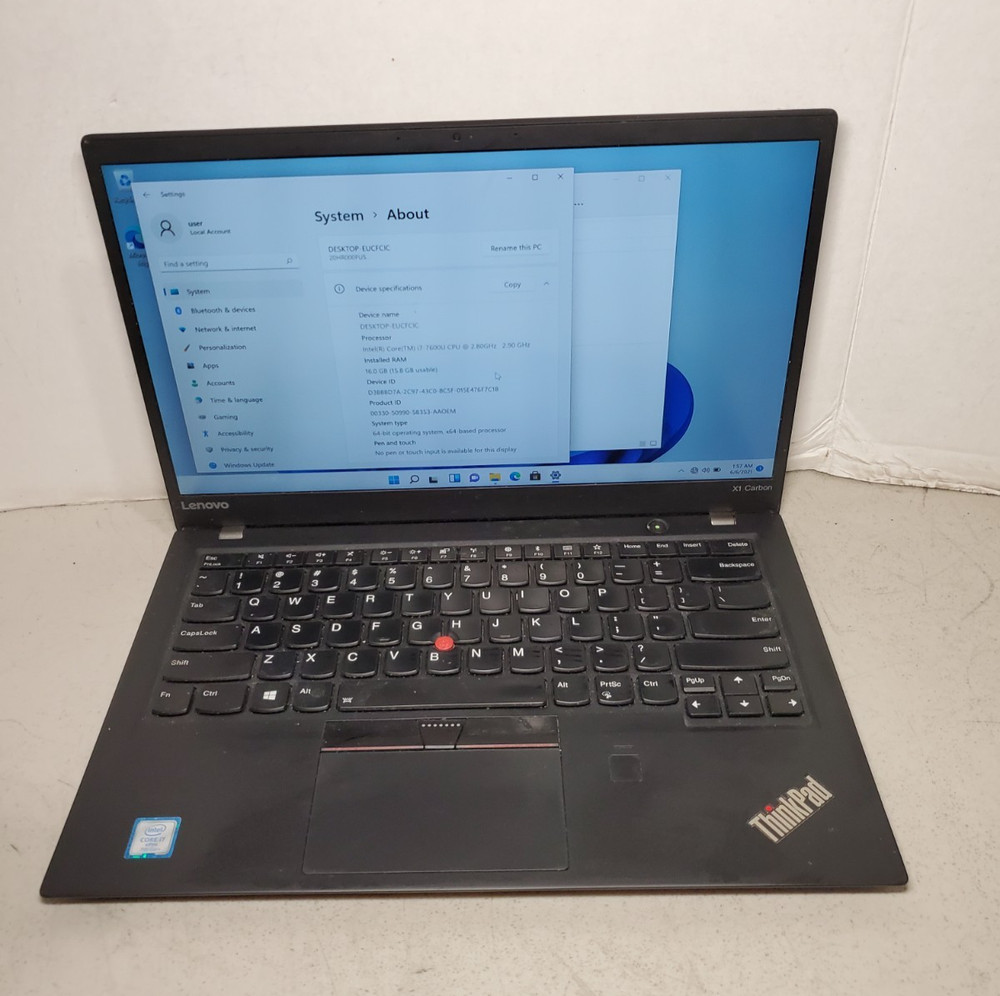Lenovo ThinkPad X1 Carbon 5th Gen 14" I7-7600U 16GB RAM 256GB SSD Win11 #69