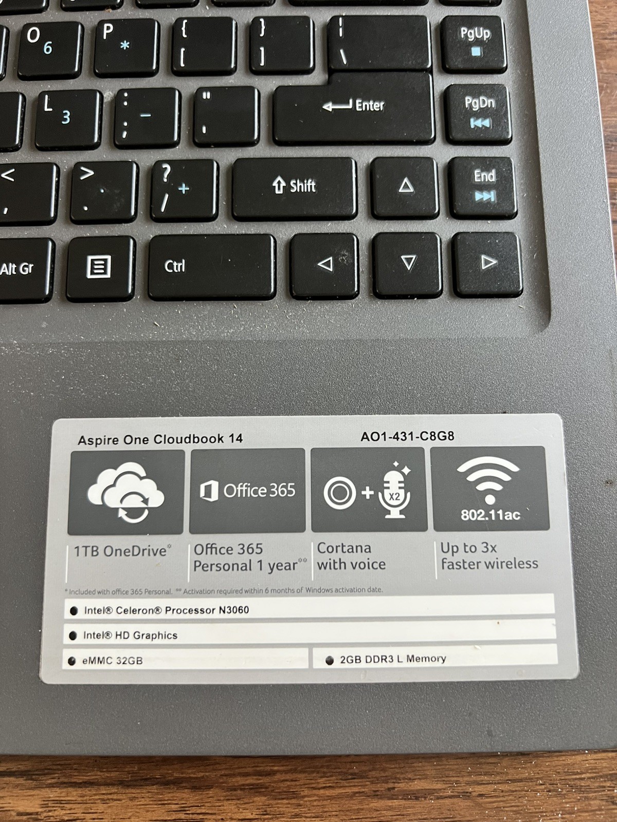 Acer Aspire One Cloudbook 14 AO1-431-C8G8 HD Celeron N3050 1.6GHz 2GB RAM 32GB gallery