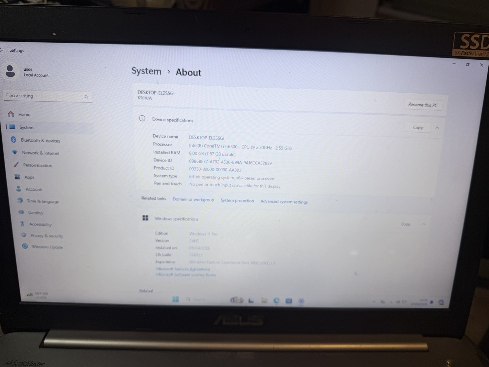 Asus K501UW | Intel Core i7-6500U 2.5GHz | 8 GB RAM | 256GB SSD | BAD BATTERY gallery