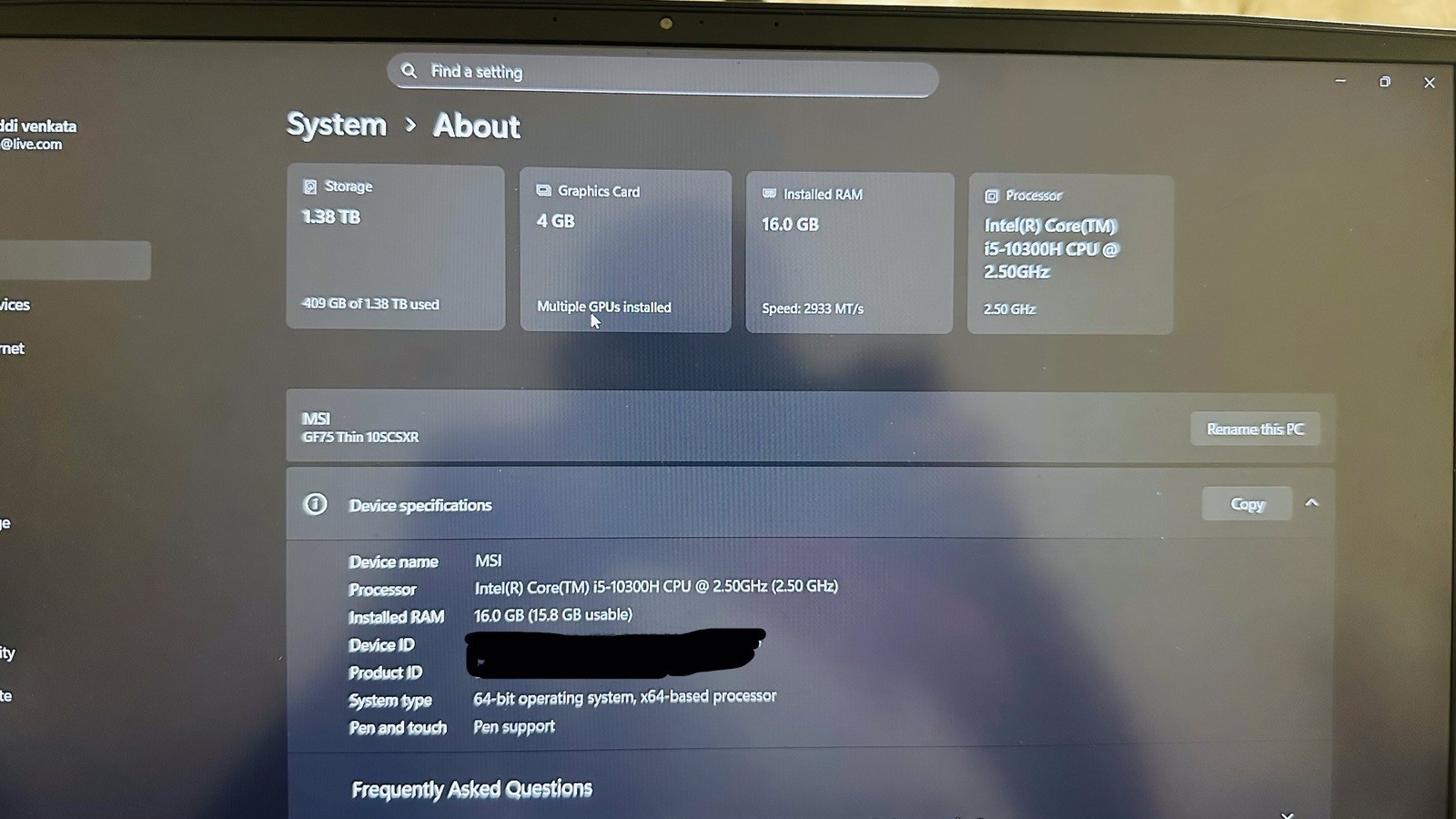 MSI GF75 17.3 inch 144hz, Core i5 10th Gen, 16GB, 1.5TB, GTX1650Ti Gaming Laptop gallery