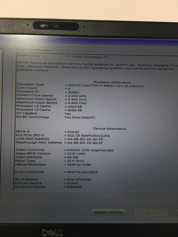 Dell Latitude 5300-i7-8665U@1.90GHz 16GB DDR4 Ram 512GB NVME SSD W11P gallery