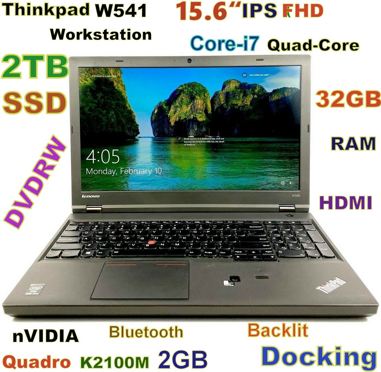 Workstation Thinkpad W540 i7-QUAD 2TB SSD 32GB 15.6 IPS FHD Quadro K2100M + Dock gallery