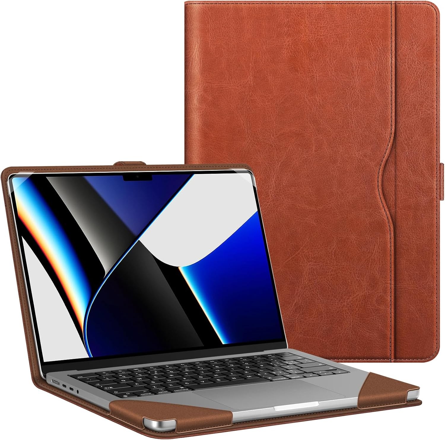Sleeve for MacBook Pro 14 Inch, PU Leather Folio Cover, Brown gallery