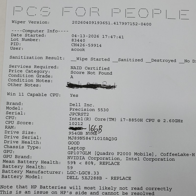 Dell Precision Intel Core 5530 i7-8850H 2.6GHz 16GB RAM 1TB NVMe P2000 NO OS gallery