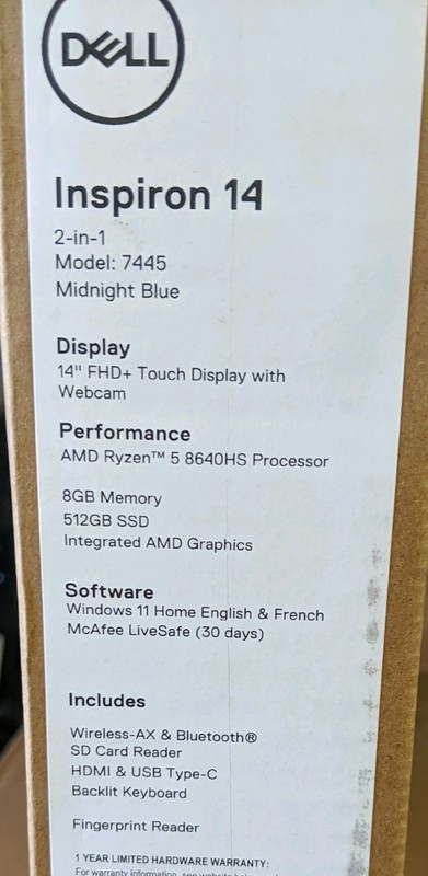 Dell Inspiron 14 7445 14" FHD+ Touch Ryzen 5 8640HS 8GB 512GB W11H 2in1 - Dents gallery