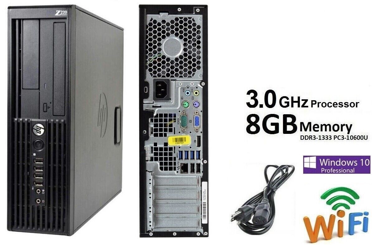 HP Windows 10 Pro Desktop PC DVD-RW 3GHz Processor 250GB 500GB 1TB HDD WiFi SFF gallery