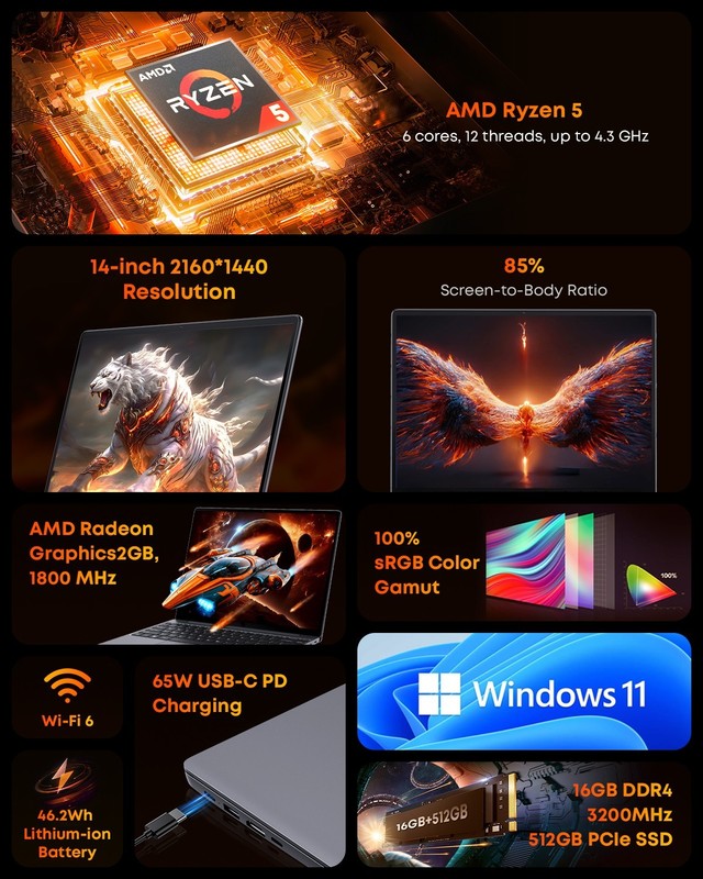 CHUWI CoreBook X Gaming Laptop AMD Ryzen 5 5500U (6C/12T) 16GB LPDDR4 2TB SSD gallery