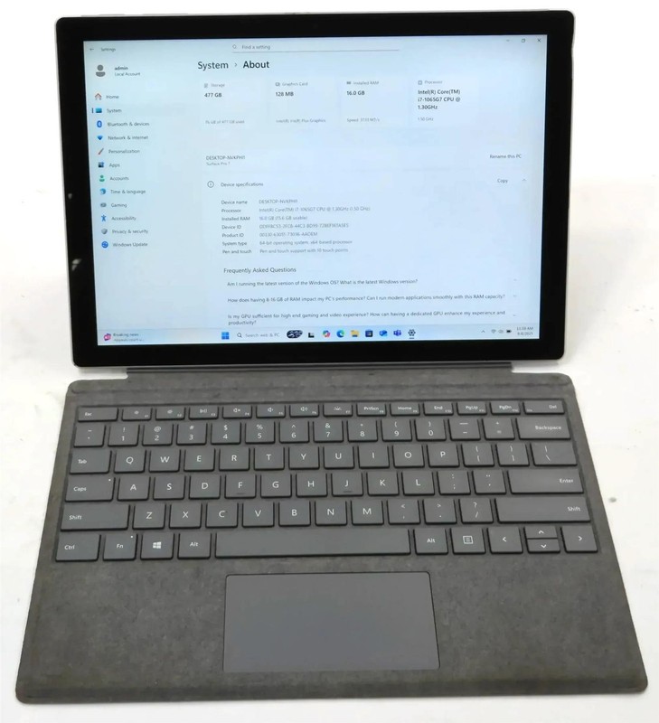 Microsoft Surface Pro 7 1866 Core i7-1065G7 1.30GHz 16GB 512GB Win 11 Pro gallery