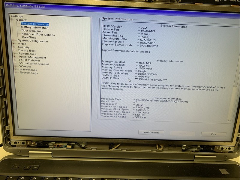 DELL LATITUDE E6530 Intel Core i5-3230M 2.60 GHZ 4GB No Hdd No Charger /for Part gallery