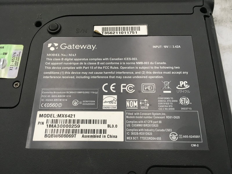 GATEWAY MA3 MX6421 - BOOTS TO BIOS - AMD TURION 64 - 512MB RAM -READ DESCRIP- BB gallery