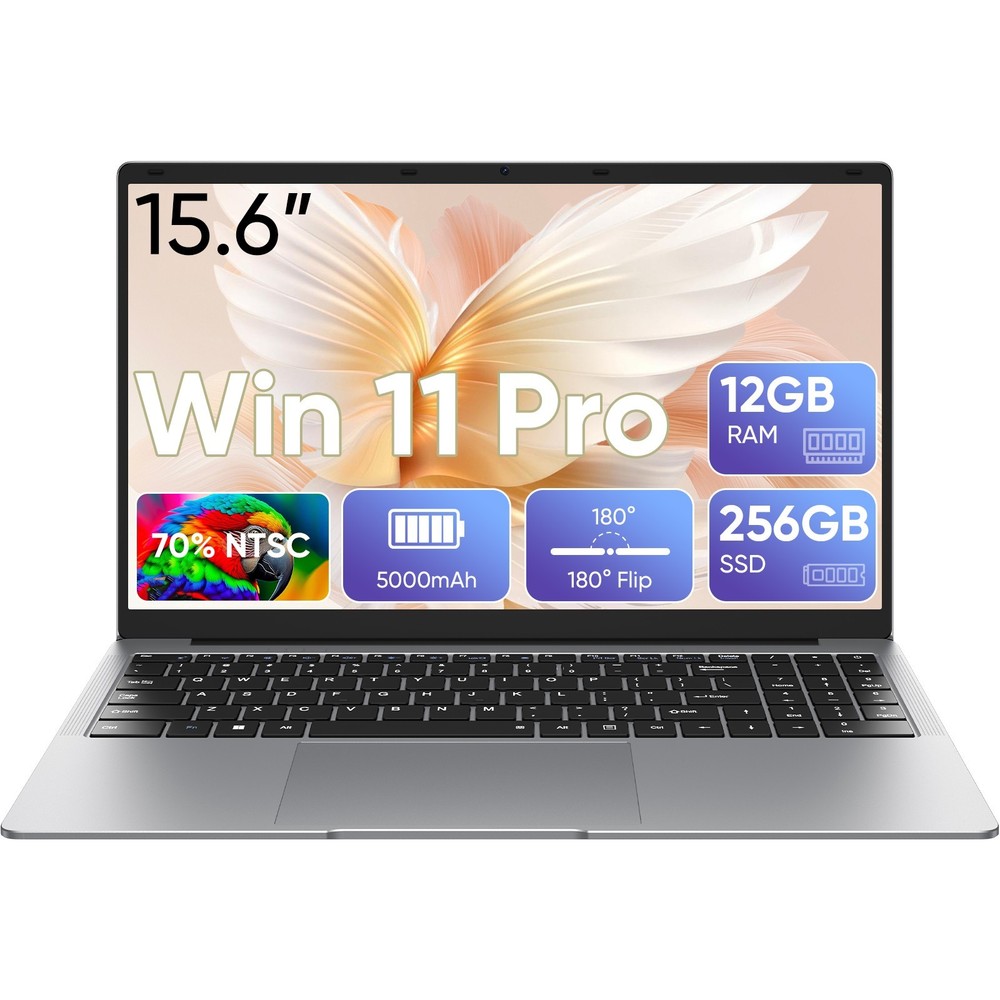 15.6" Laptop PC 12+256GB,Windows 11 Pro Computer,Intel Celeron N4000,MS Office