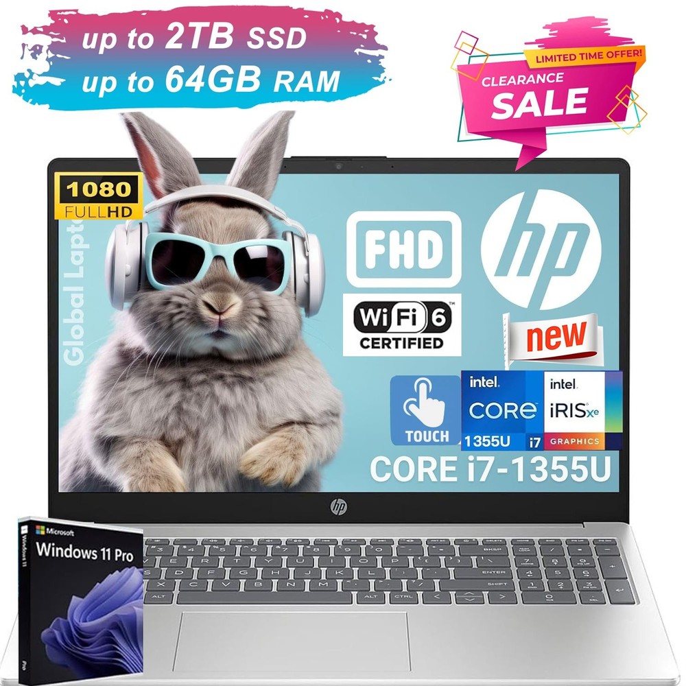 🎉HP 15.6" FHD+ Touch Laptop - Core i7 1355U - UpTo 64GB RAM, 2TB SSD - Win11Pro