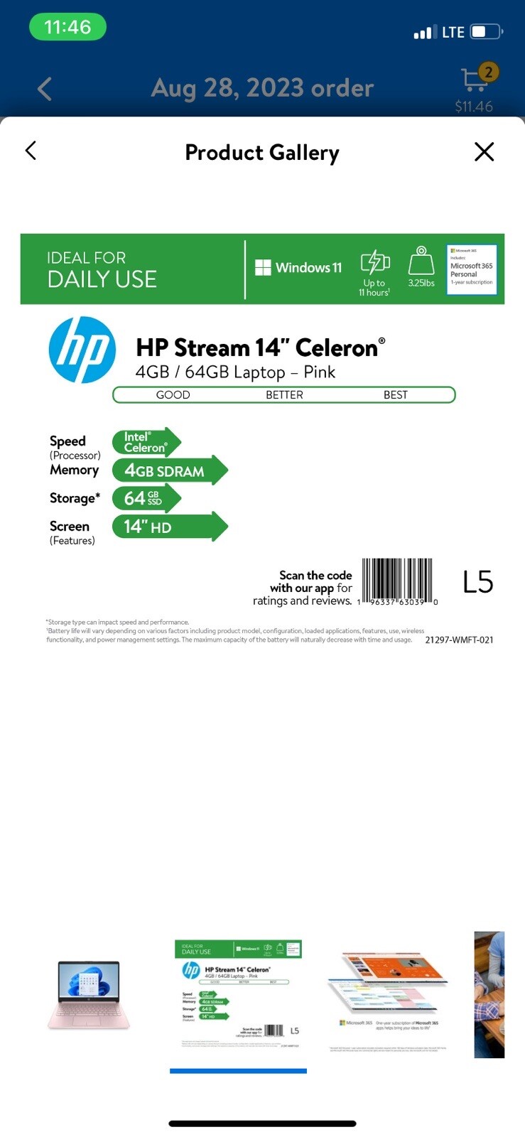 HP 14-cf2112wm 14" (64GB eMMC, Intel Celeron N4120, 1.10GHz, 4GB RAM) Laptop... gallery