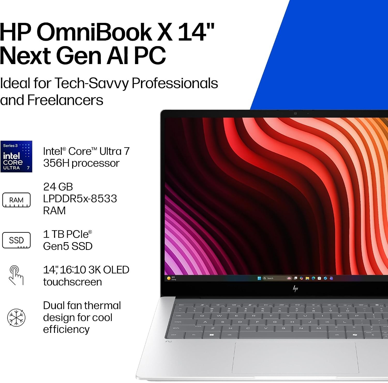 HP OmniBook X 14 inch Next Gen AI PC, 3K Touchscreen, Intel® CORE™ U 14-ka0099nr gallery