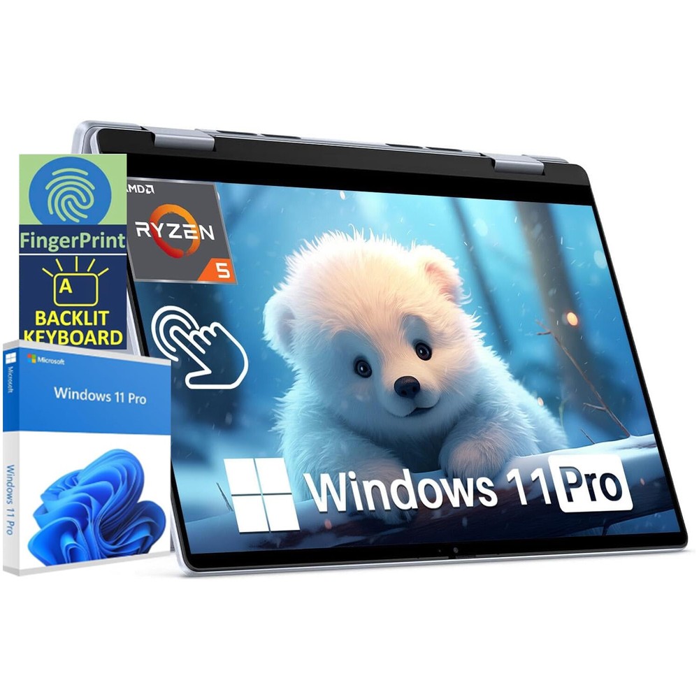 Dell Inspiron7445 2-in-1 14"Touch Laptop,AMD Ryzen 5 8640HS 6-core,64GB 4TB+W11P