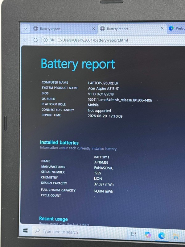 Acer Aspire 3 A315-51 Core i3 7th Gen 4GB RAM 1TB HDD 15.6" Black For Parts gallery