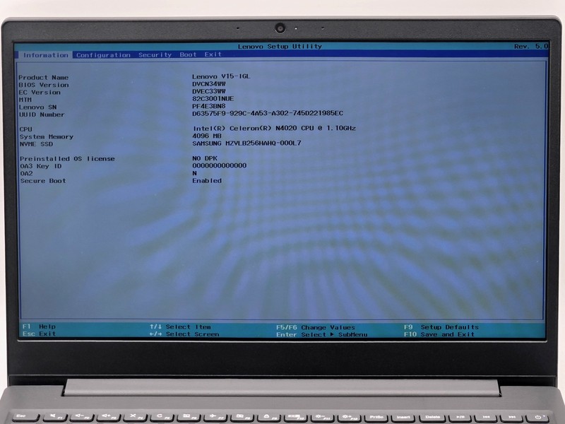 Lenovo V15 IGL 15" HD CELERON N4020 256GB SSD 4GB W11 Webcam UK Keyboard gallery