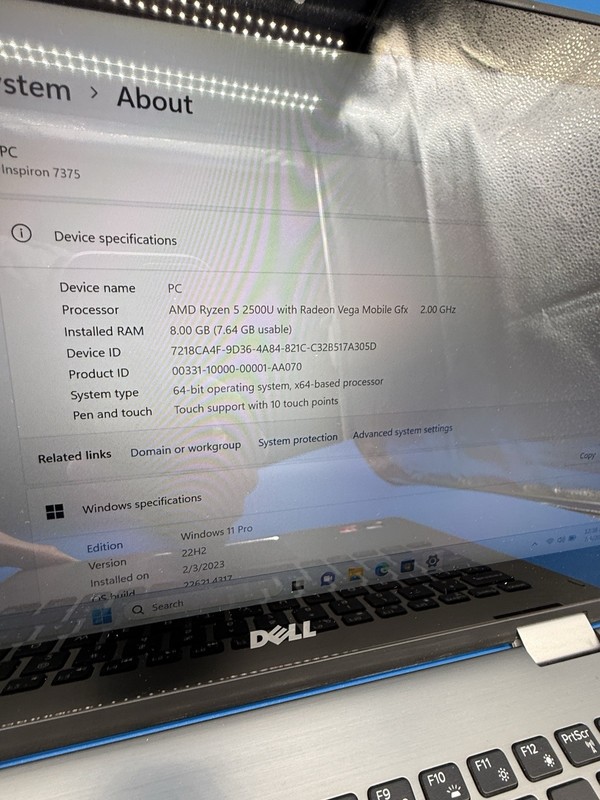 Dell Inspiron 7375 13.3” 2-in-1 Touch Ryzen 5 8GB 256GB SSD Win 11 Pro gallery