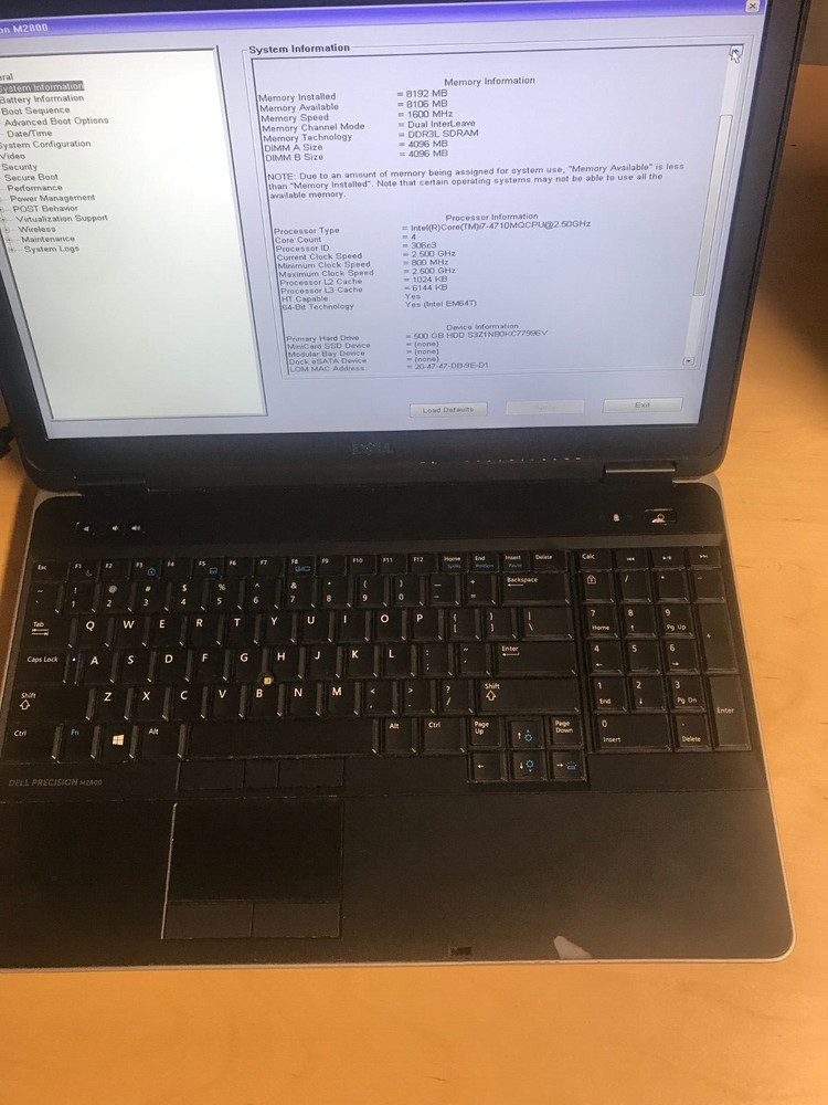 Dell Precision M2800 i7-4710MQ@2.50GHz 8GB RAM , 500GB HD FOR PARTS