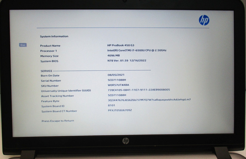 HP ProBook 450 G3 15.5" Intel i7-6500U 2.50GHz 4GB RAM No HDD, OS, AC / LOCKED gallery