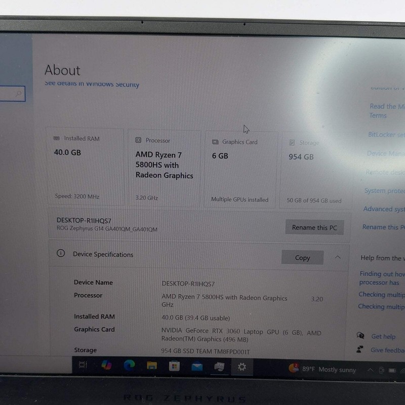 Asus ROG Zephyrus G14 Ryzen 7 5800HS 3.2GHz 40GB RAM 1TB SSD GeForce RTX 3060 gallery