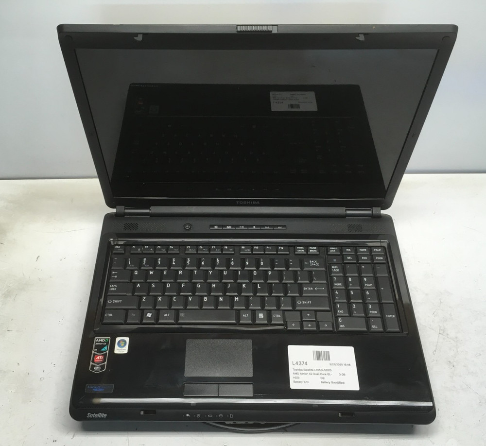 Toshiba Satellite L355D-S7815 AMD Athlon X2 Dual-Core QL-60 1.9GHZ 3 GB NO HDD