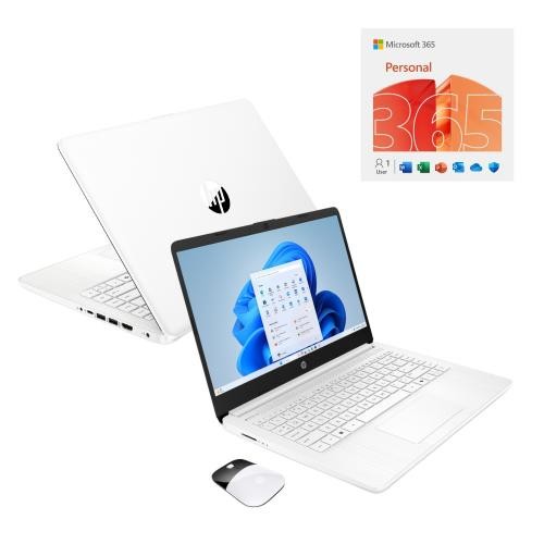 HP 14" HD Touchscreen Laptop Intel N150 4GB RAM 128GB SSD Snowflake White Bundle