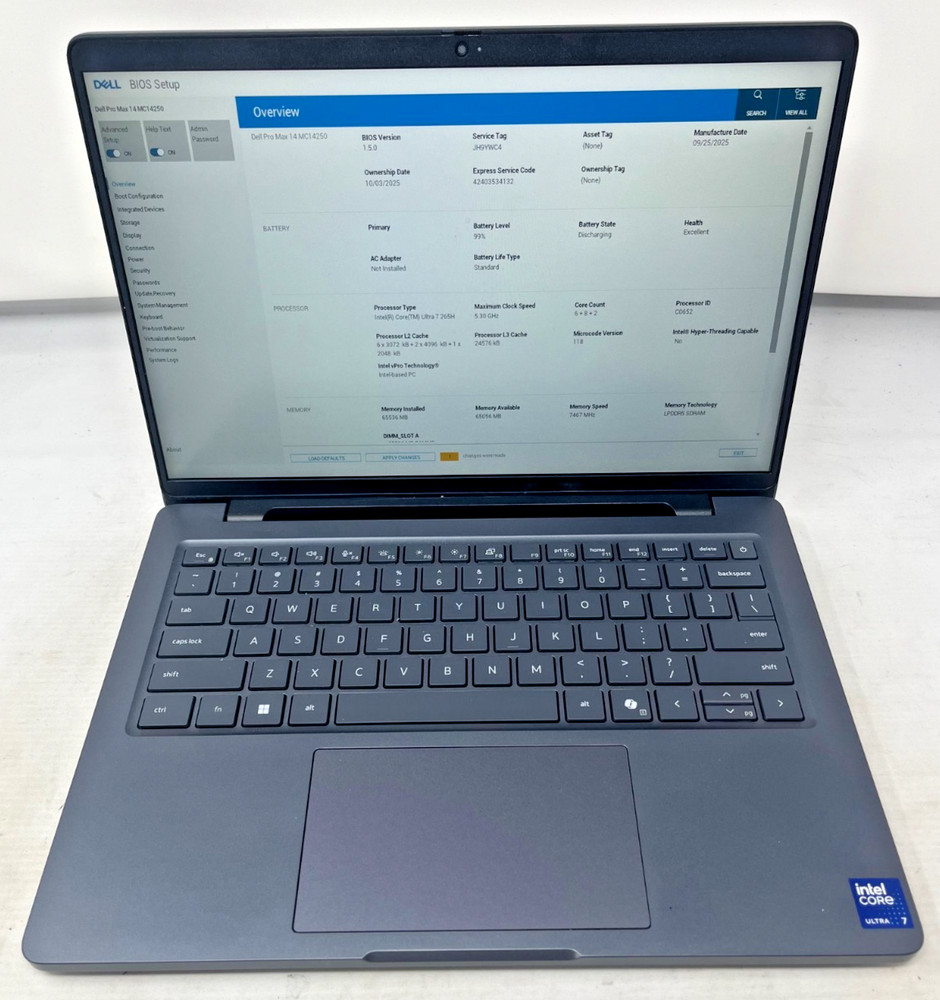 Dell Pro Max 14 laptop MC14250 FHD+ Ultra 7 265H 64GB Intel Arc PRO 140T