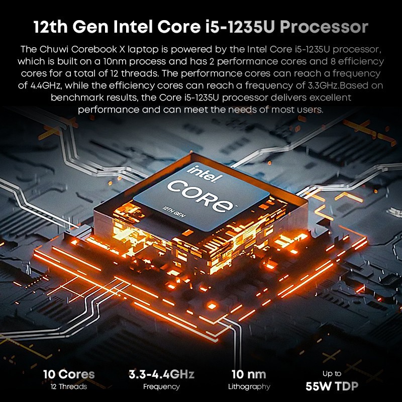 CHUWI CoreBook X 14.1" i5-1235U Laptop, 16GB DDR4 512GB NVMe SSD, Win 11 gallery