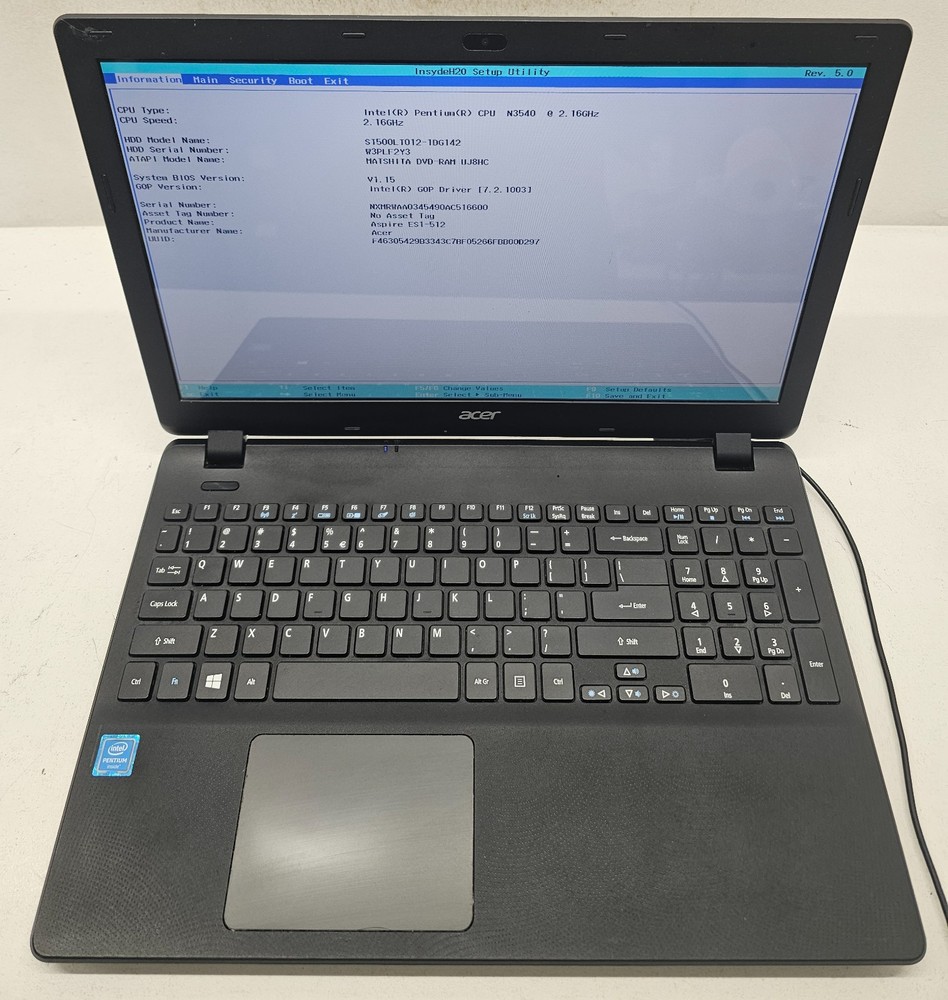 Acer Aspire ES1-512-P18H Laptop Intel Pentium N3540 4GB Ram 500 HDD NO OS (FL)