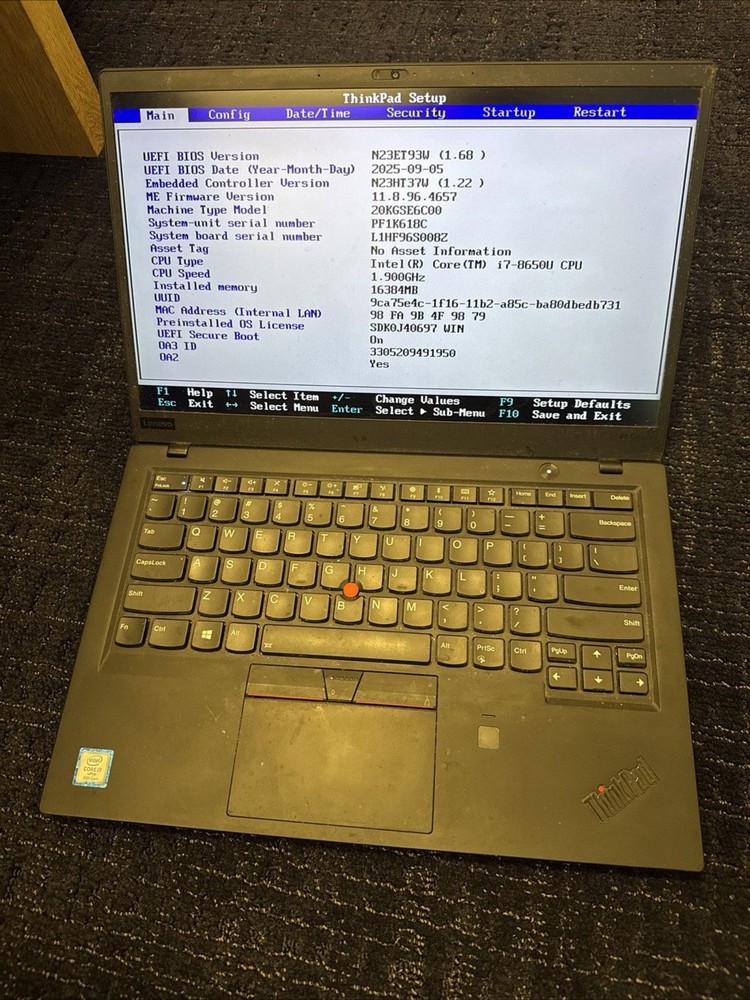 Lenovo X1 Carbon 6th Intel i7 8th Gen 16GB RAM 512GB SSD Win 11 Bad Battery