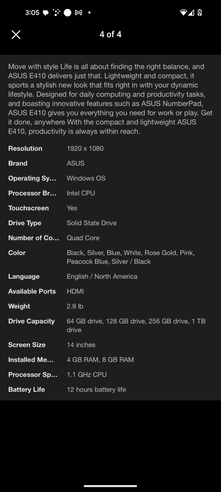 ASUS VivoBook E410MA 14" (64GB eMMC, Intel Pentium N-Series, 2.80 GHz, 4GB)... gallery