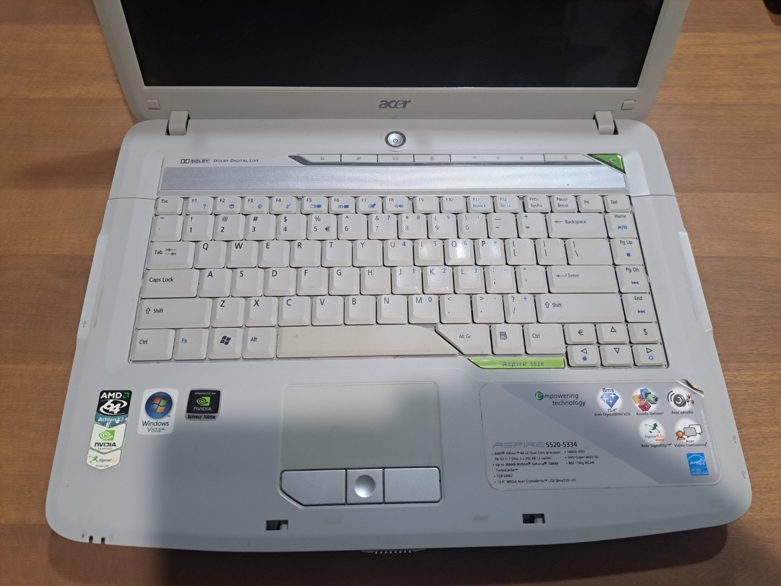 Acer Aspire 5520-5334 AMD Turion 64 X2 TL-58 1.7GHz NO Ram or HDD gallery
