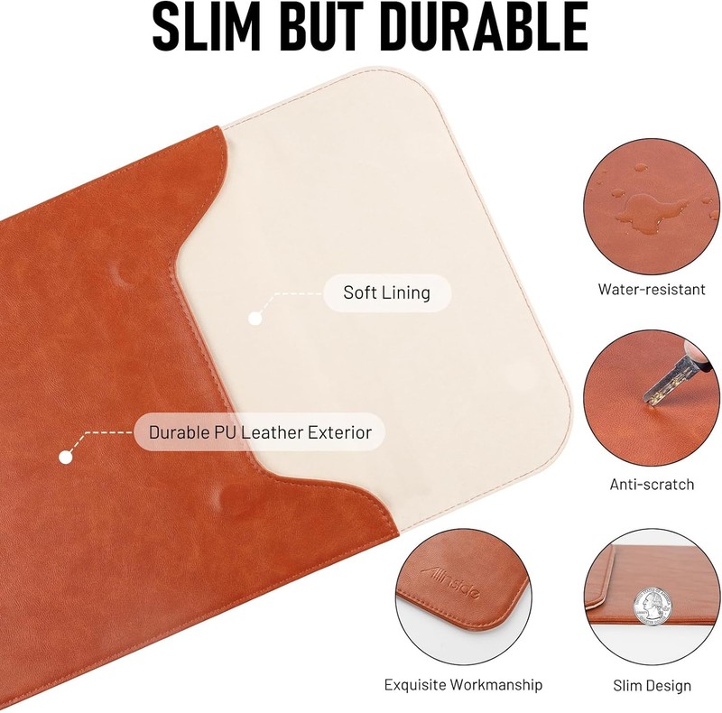 Brown Waterproof PU Leather Laptop Sleeve for 15-16 inch MacBook Pro & Air gallery