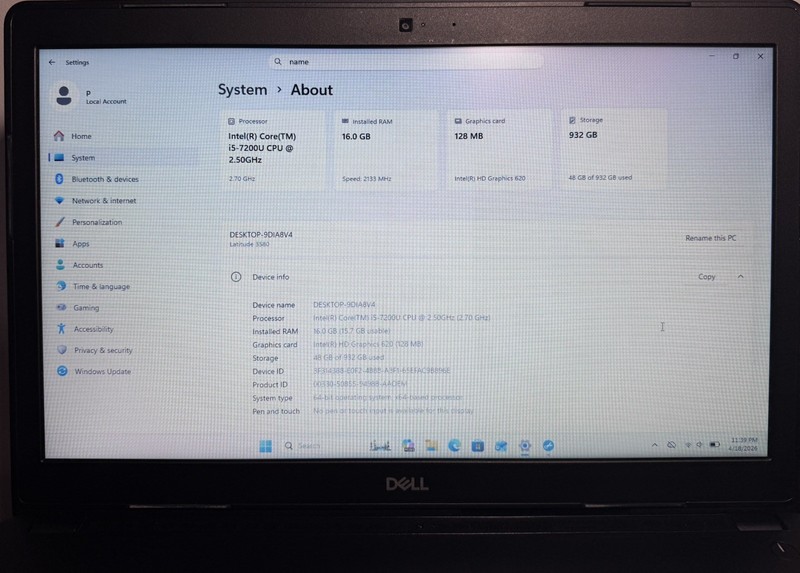 DELL Latitude 3580 i5 15.6" 16GB RAM 1TB HDD WIN11P READ gallery