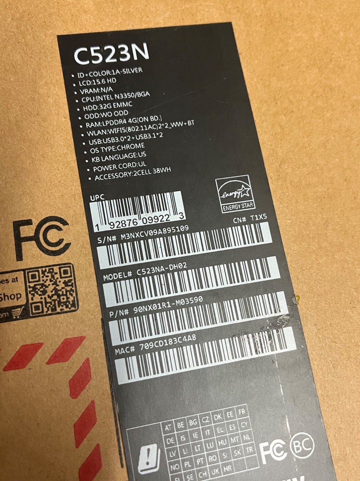 ASUS Chromebook C523NA-DH02 15.6" Laptop Intel Celeron 4GB RAM New Sealed gallery