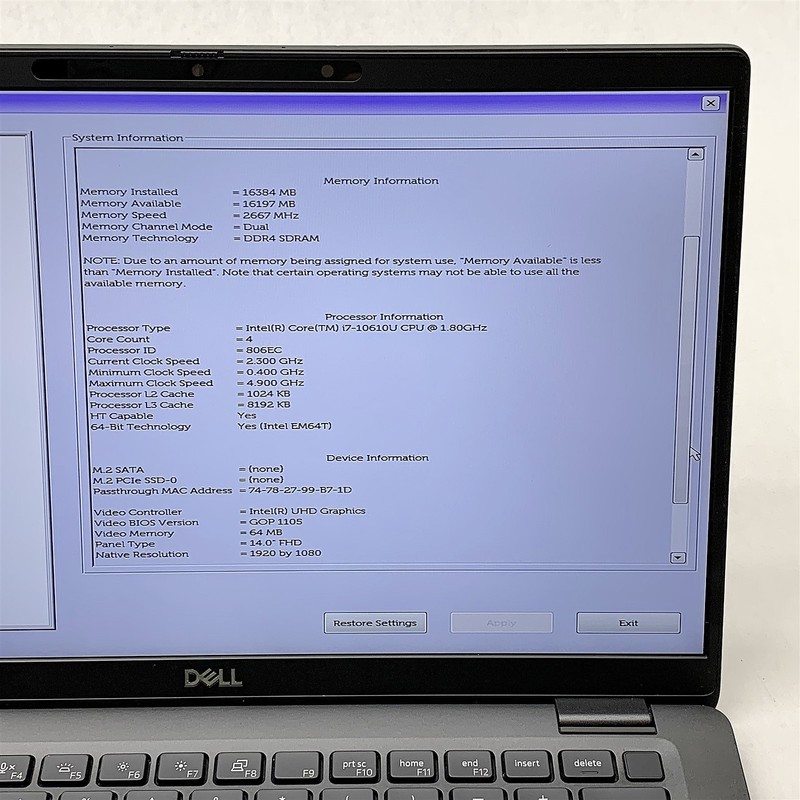 Dell Latitude 7410 Laptop Intel Core i7 10610U 1.80GHZ 14" FHD 16GB RAM NO HDD gallery