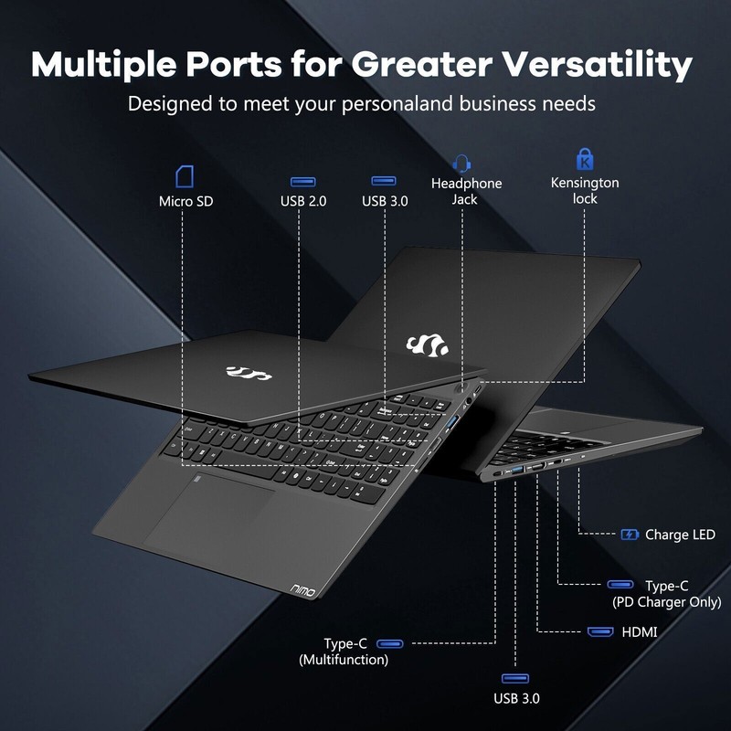 NIMO 15.6" FHD-IPS Laptop 8 Cores Intel i5-12450H 32GB RAM 1TB SSD 100W Type-C gallery