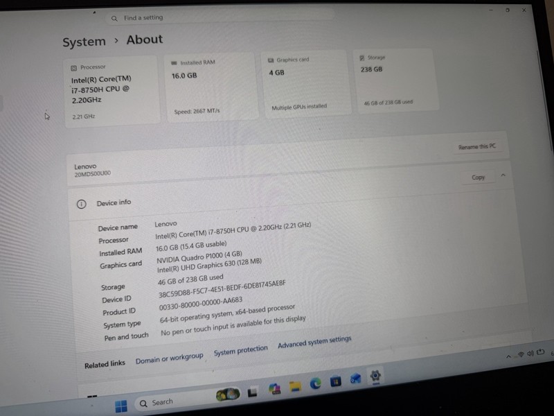 Lenovo ThinkPad P1 Gen1 15.6" Intel i7-8750H 2.2GHz No Ram/HDD w/ Power Supply gallery