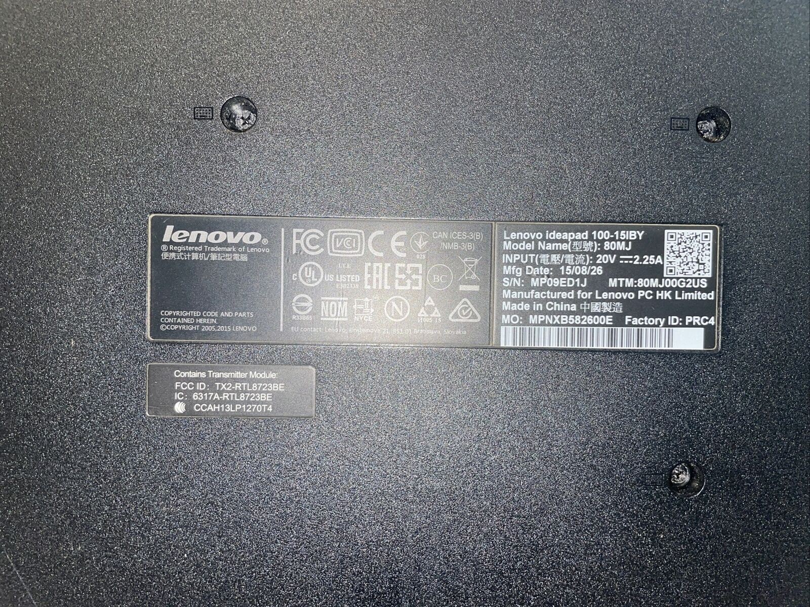 Lenovo IdeaPad 1 N2840/4GB/500GB 100-15IBY 80MJ 15.6" Laptop (Lower Parts only) gallery