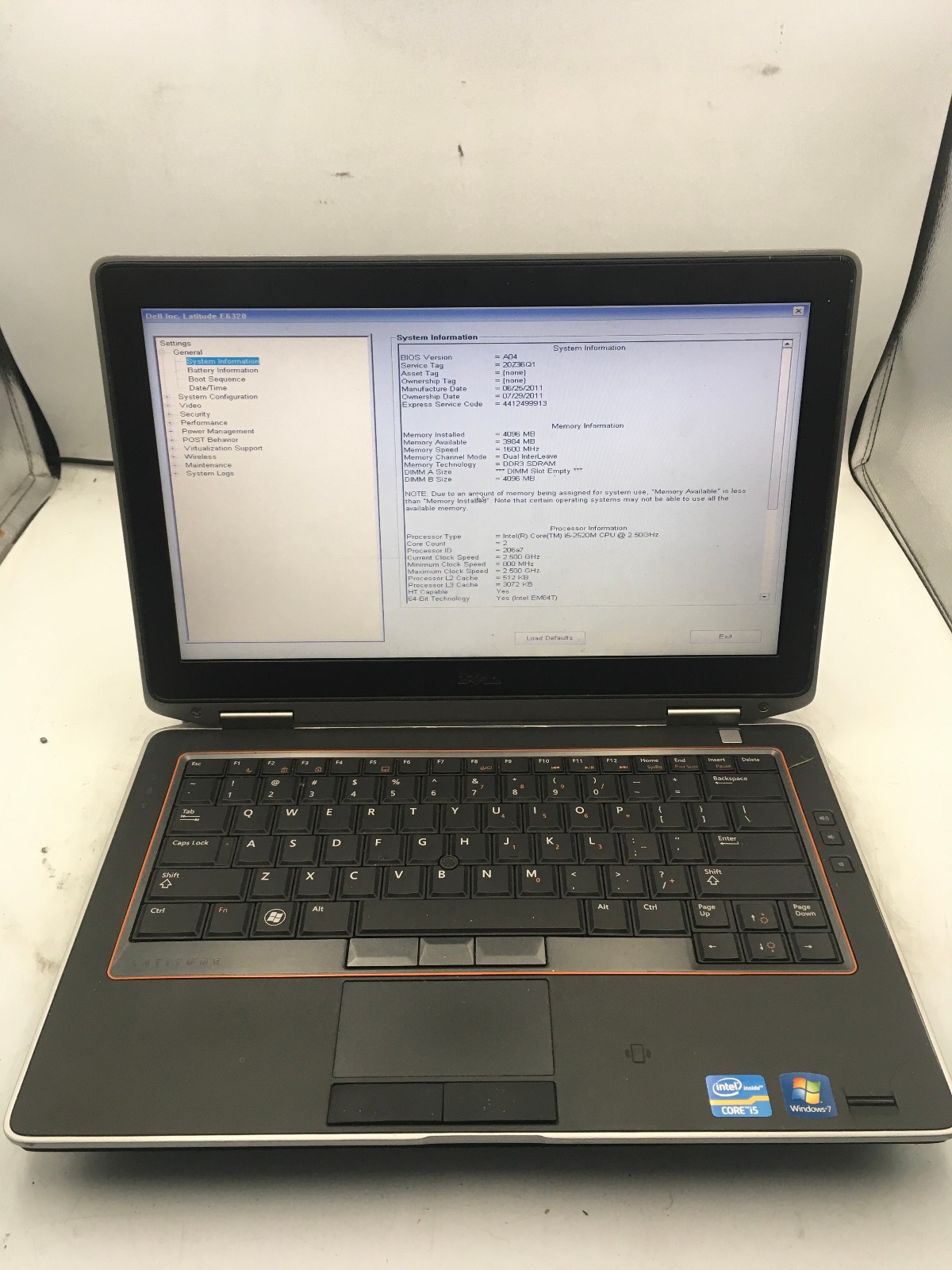 DELL LATITUDE E6320 - BOOTS TO BIOS - INTEL I5 2520M - NO RAM - READ DESC - BB gallery