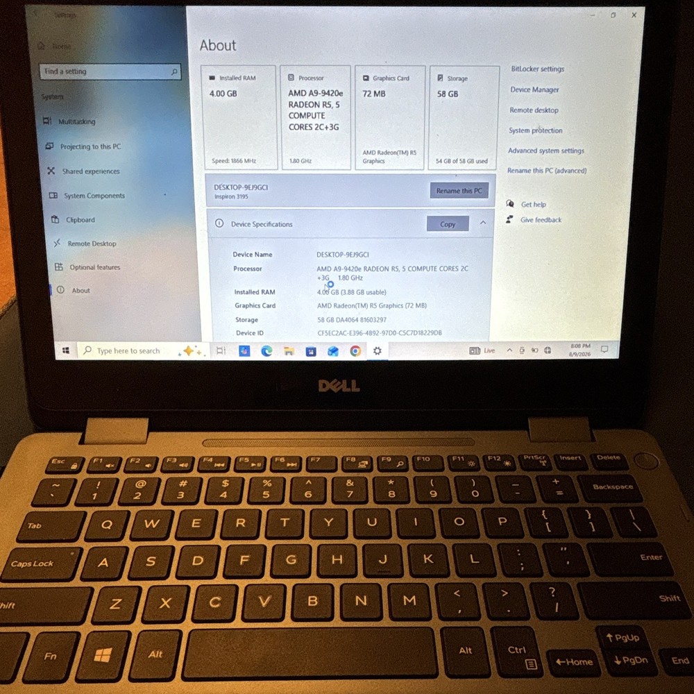 Dell Inspiron 11 3000 11.6" 2-in-1 A9-9420e 4GB 58GB eMMC Win10