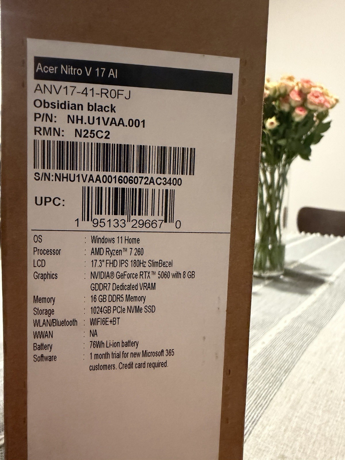 Acer Nitro V 17 AI 17.3” 180Hz Gaming Laptop Ryzen 7 260 RTX 5060 16GB 1TB gallery